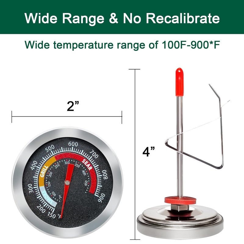 Quantfire Upgrade Replacement Thermometer for M/MiniMax Big Green Egg,2" Grill Temperature Gauge for Big Green Egg Accessories 150-900°F with Waterproof and No-Fog Glass Lens - Image 2